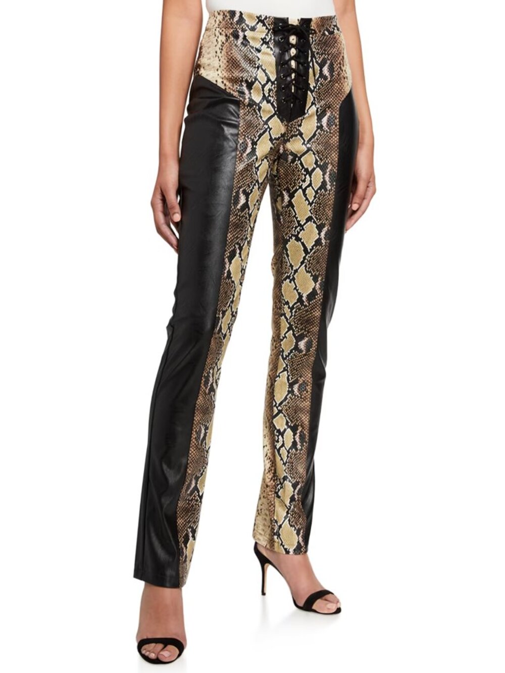 I.AM.GIA - Penelope Snake-Print Panel Faux-Leather Lace Up Pants